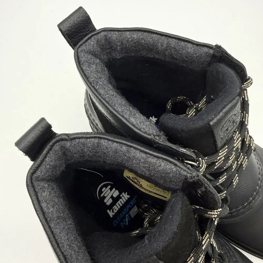 Kamik Mens Hemlock Lo Winter Boots US 8 Black Leather Waterproof Insulated NIB